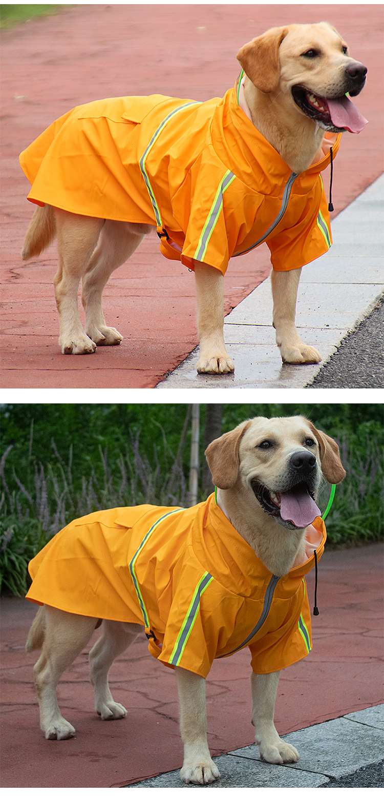 Transparent cloak reflective zipper dog raincoat for large dog