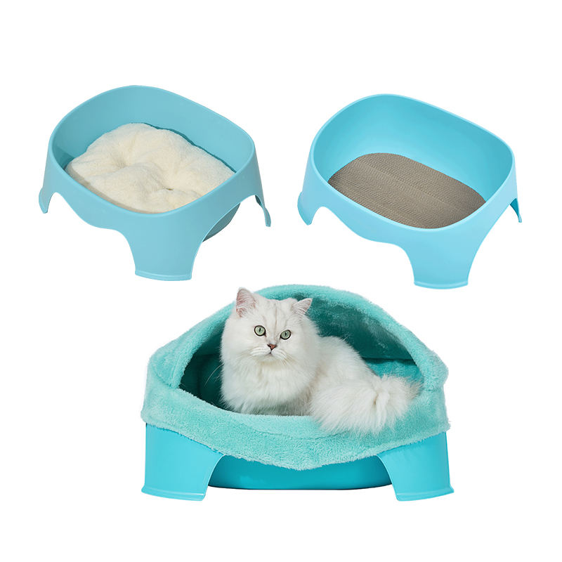 Multi-colored Durable Pp 2 In 1 Cat Bed With Warm Pad And Corrugated Paper