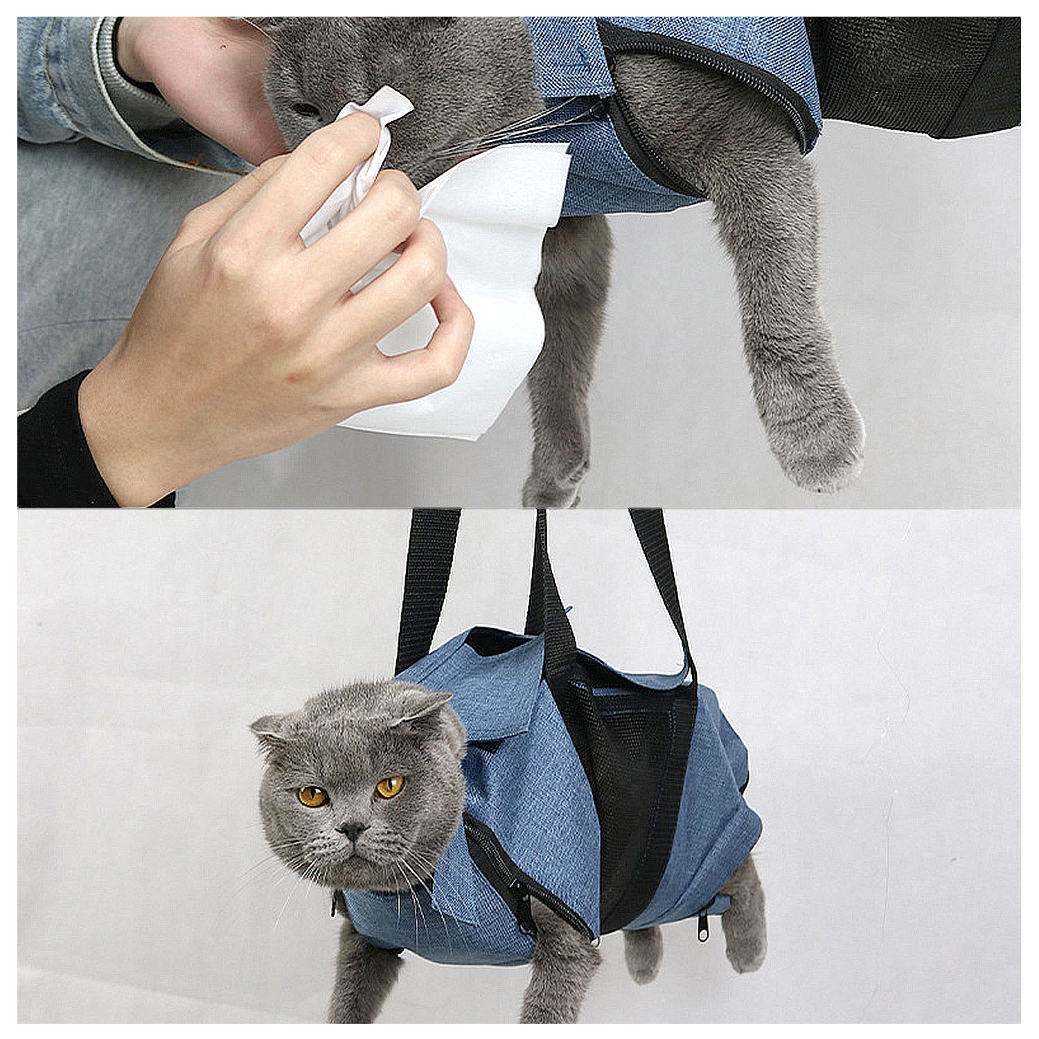 Durable Oxford Cat Nail Clipping Cleaning Grooming Restraint Bag