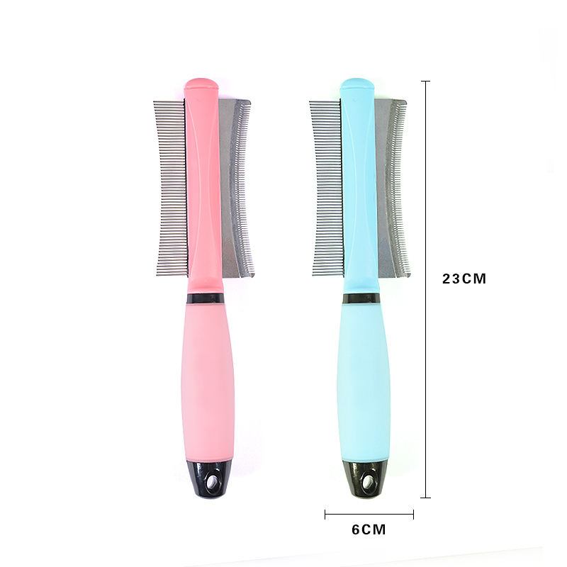 Wholesale Customized Logo Silicone Handle Stainless Steel Double Sides Dog Deshedding Comb Pet Comb