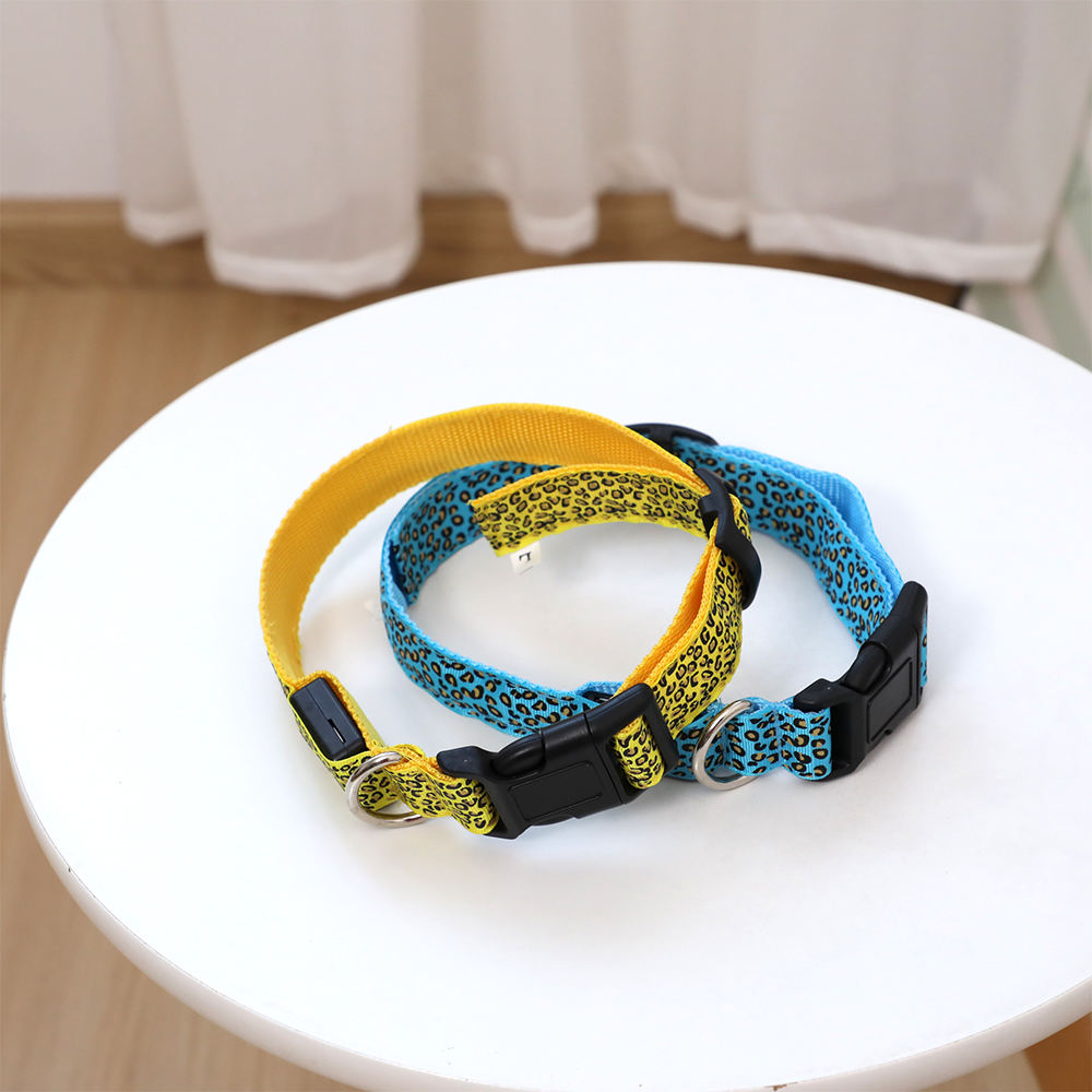 Adjustable Leopard Print Led Light Pet Collar Safety Usb Rechargeable Glowing Dog Collar