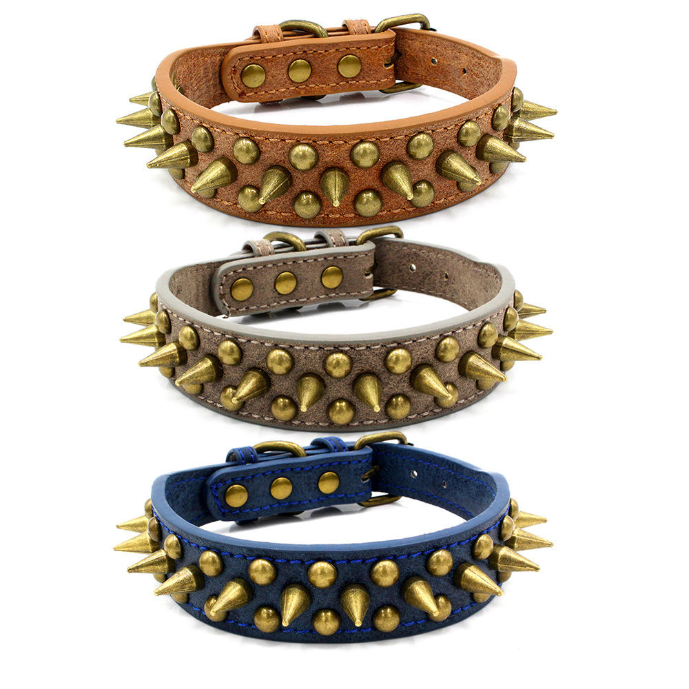 Wholesale Custom Leather Spiked Dog Collar With Rivet Durable Pet Collar For Large Dogs