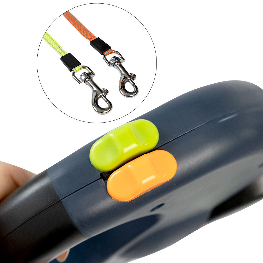 3 In 1 Led Lighting And Poop Bag Dispenser Double Dogs Retractable Leash