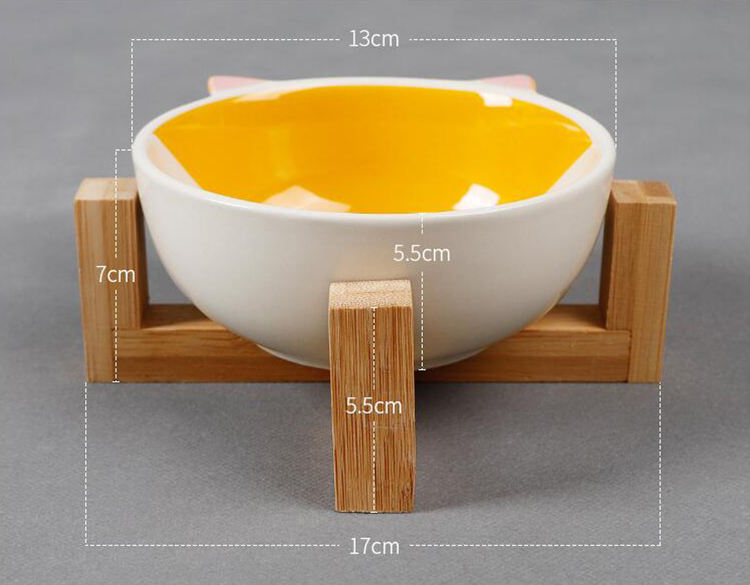 Wholesale Custom Ceramic Pet Bowl Bamboo Shelf Pet Dog Food Water Feeder
