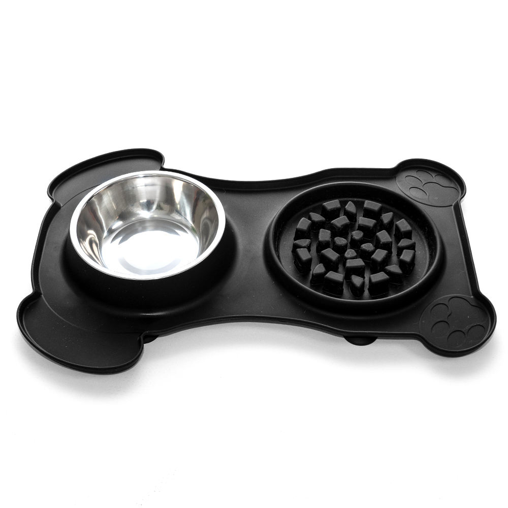 New Design 2 In 1 Pet Water Food Feeder Bow Mat Silicone Slow Feeder Bowl Mat