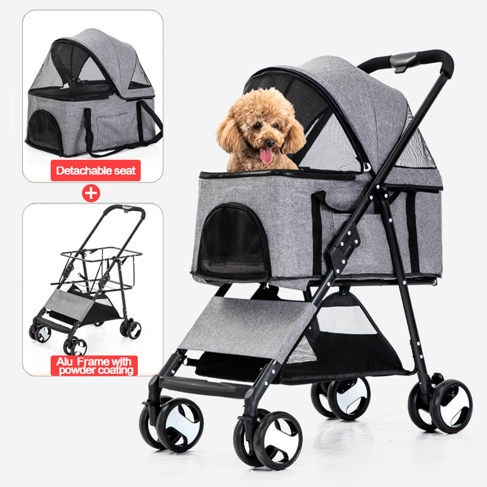Stable Light Weight One Handle Foldable Pet Stroller With Basket