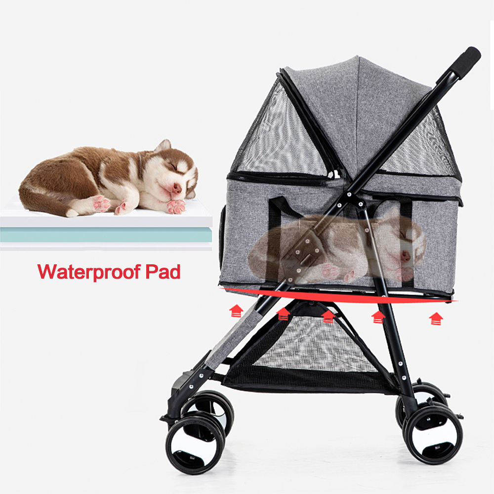 Stable Light Weight One Handle Foldable Pet Stroller With Basket