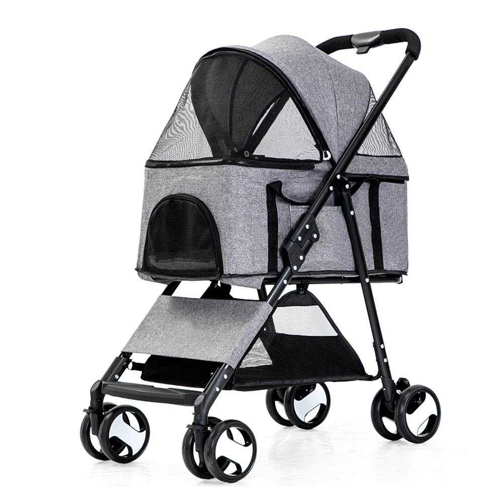 Stable Light Weight One Handle Foldable Pet Stroller With Basket