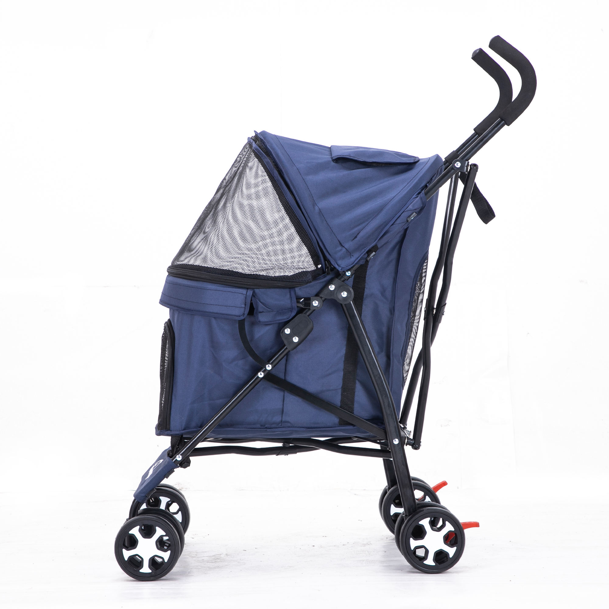 Stable Light Weight One Handle Fold Pet Stroller With Basket