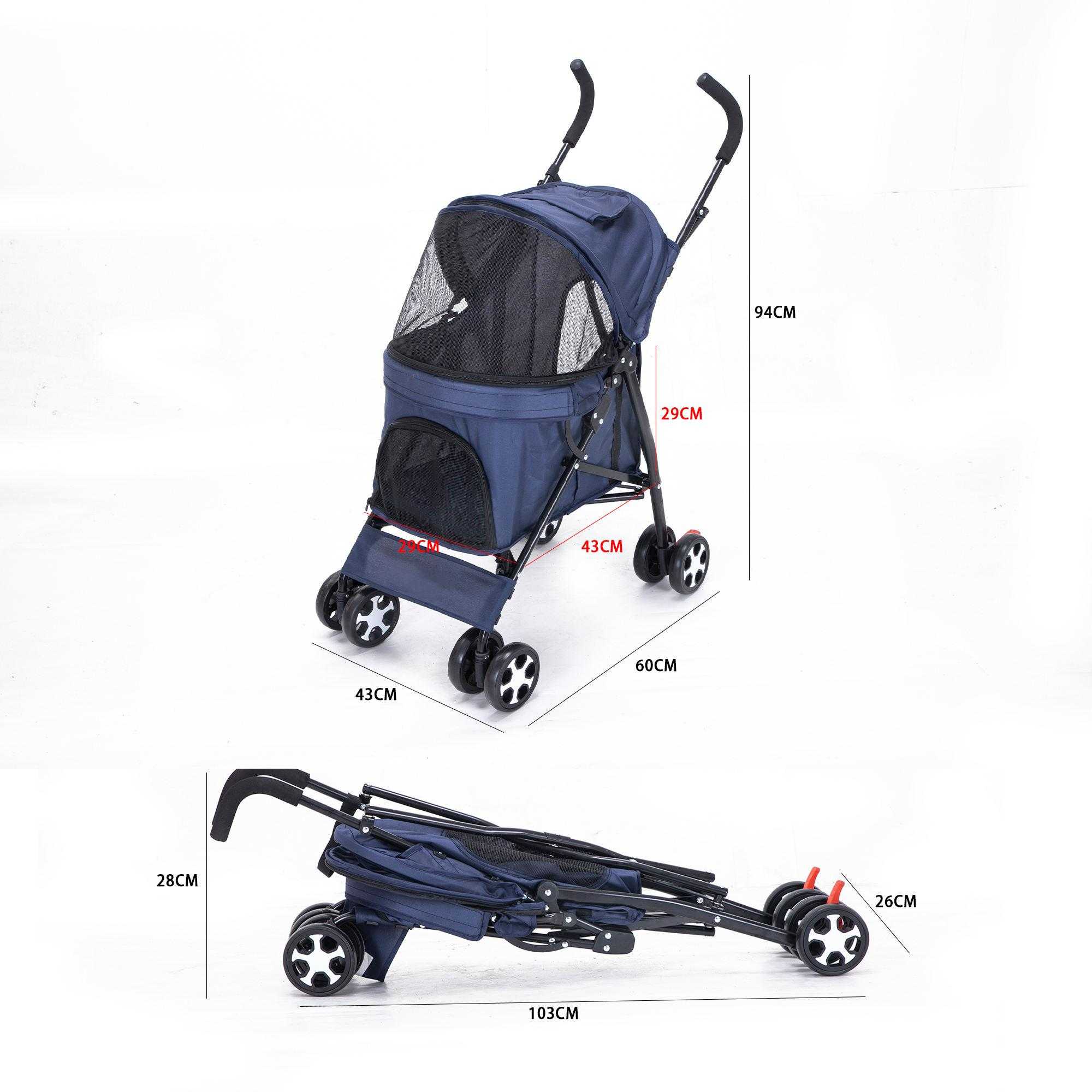 Stable Light Weight One Handle Fold Pet Stroller With Basket