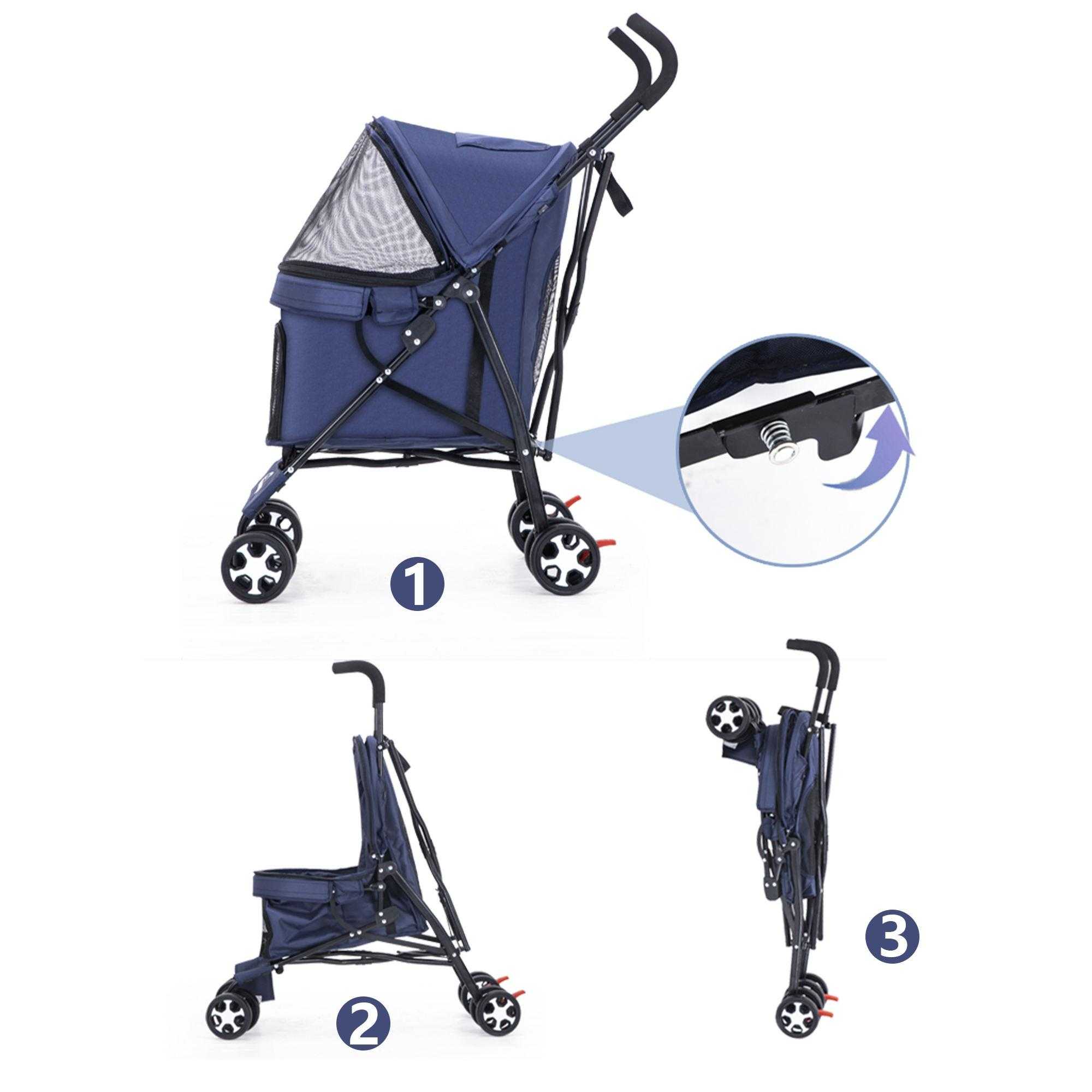 Stable Light Weight One Handle Fold Pet Stroller With Basket