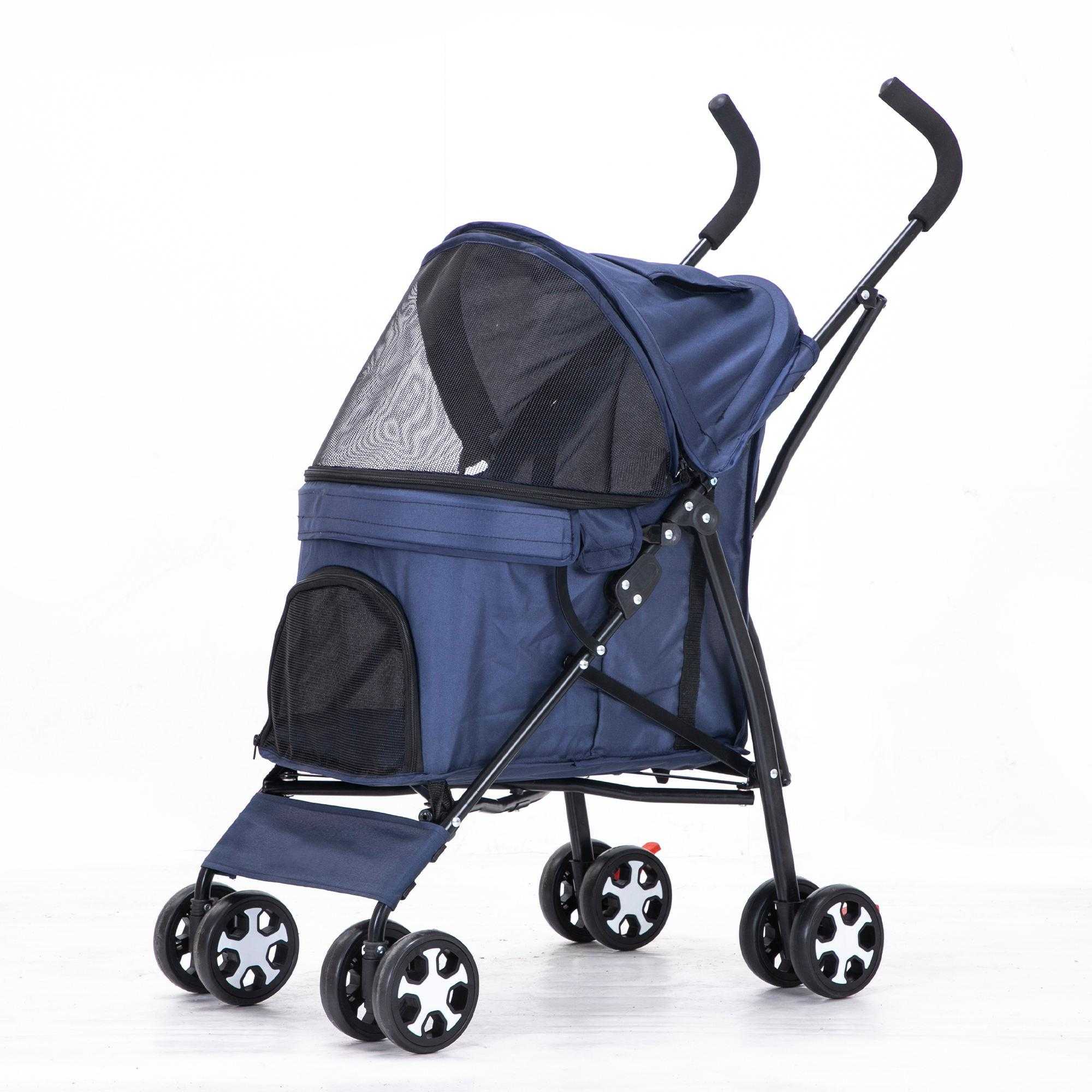 Stable Light Weight One Handle Fold Pet Stroller With Basket