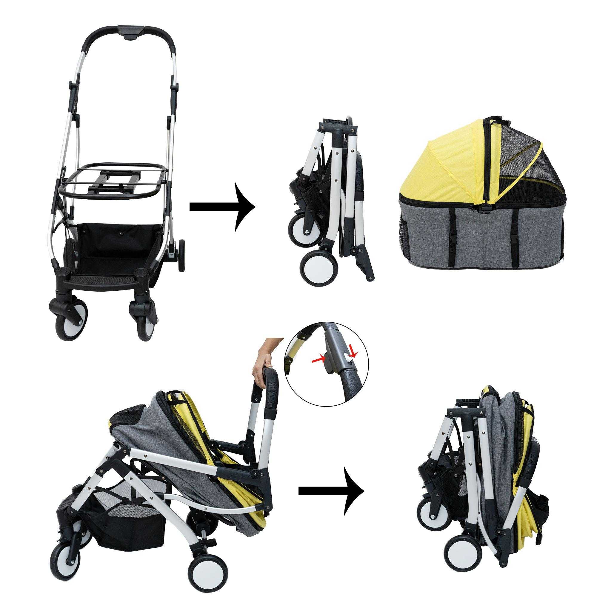 Multifunctional Durable Aluminum Alloy Light Weight One Key Foldable Pet Stroller