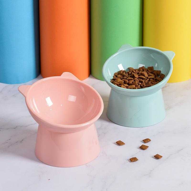 Best Selling Plastic Pet Cat Dog High-footed Oblique Mouth Anti Overturning Cup Pet Feeder Bowl