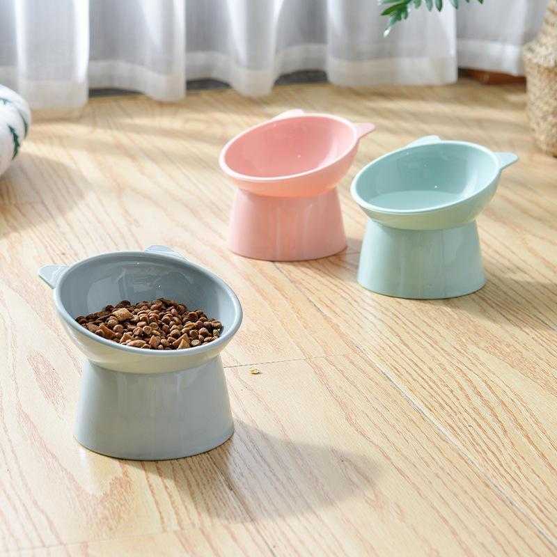 Best Selling Plastic Pet Cat Dog High-footed Oblique Mouth Anti Overturning Cup Pet Feeder Bowl