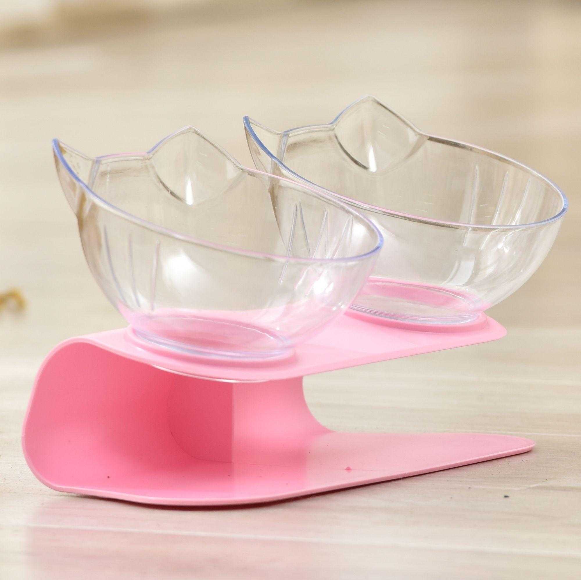 Double Bowl Pet Feeder Non-slip Transparent Bowls Pet Food Bowls For Cats And Small Dogs Pet Supplies