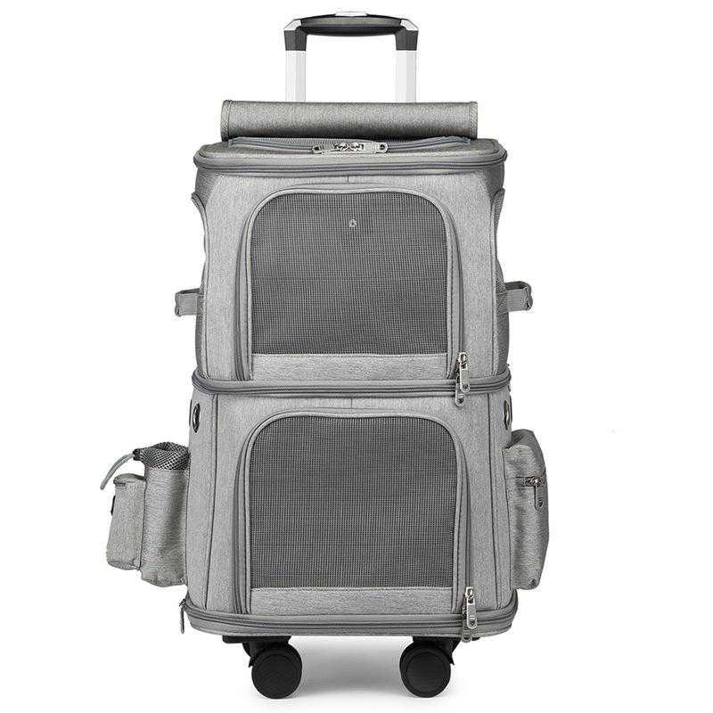 Moedern Breathable Mesh Oxford Travel Cat Bag Double Compartment 4 Wheels Carrying Bag Pet Trolley