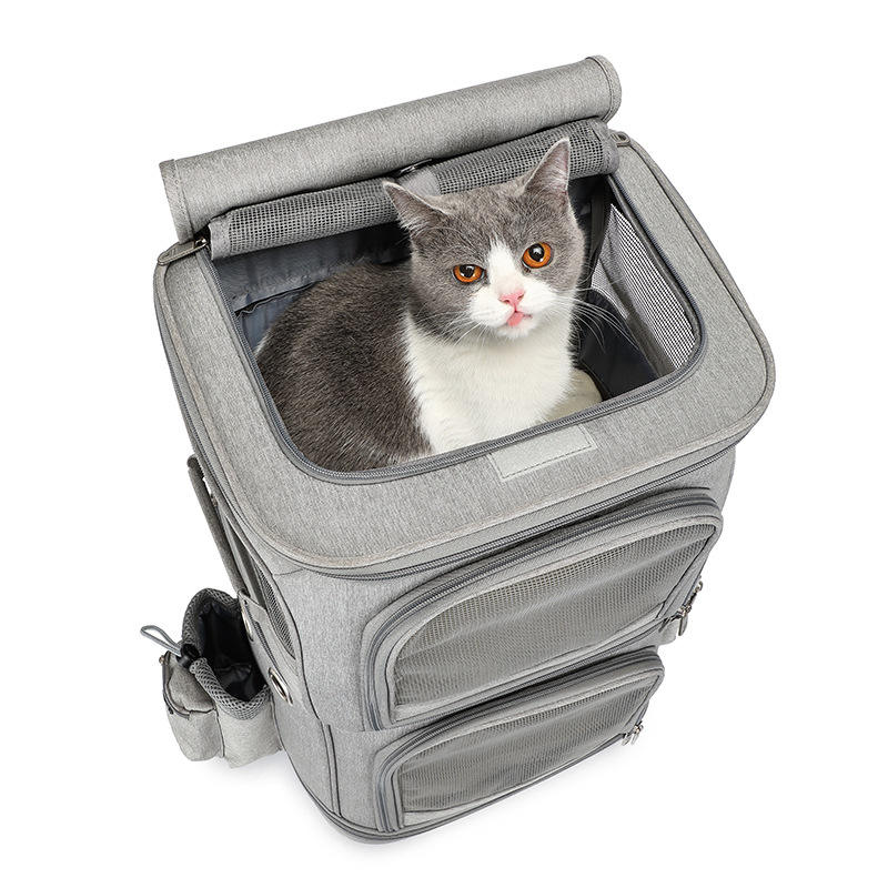Moedern Breathable Mesh Oxford Travel Cat Bag Double Compartment 4 Wheels Carrying Bag Pet Trolley