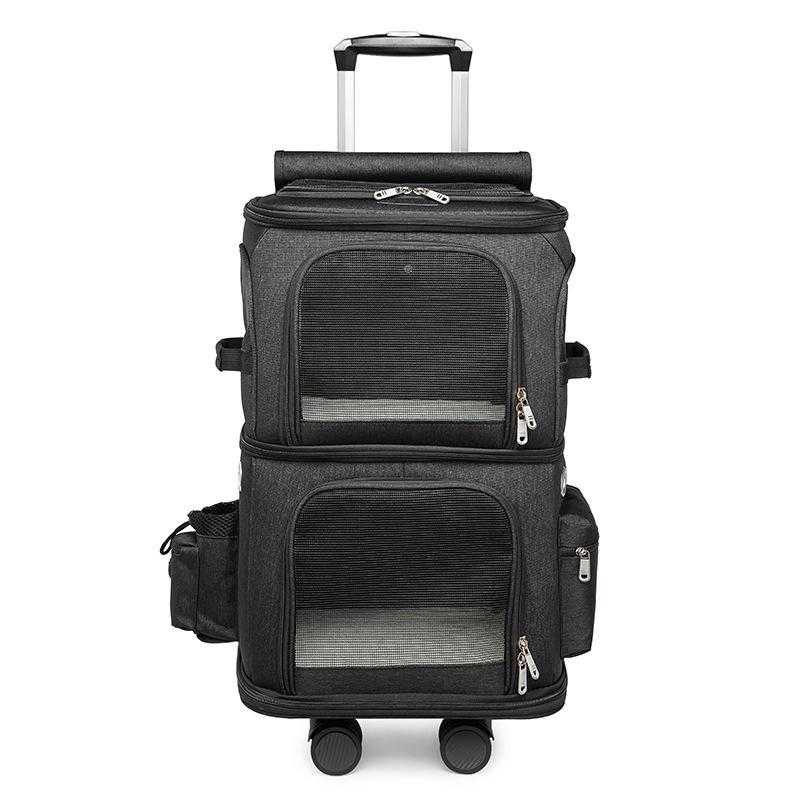 Moedern Breathable Mesh Oxford Travel Cat Bag Double Compartment 4 Wheels Carrying Bag Pet Trolley