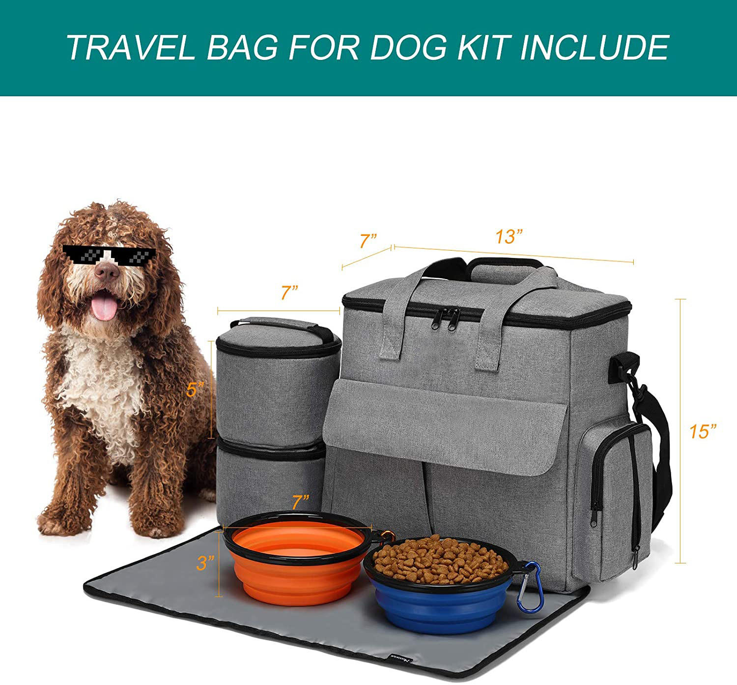 Dog Travel Bag Airline Approved Organizer For Pet Supplies With Multi-function Pockets Weekend Pet Travel Set For Dog And Cat