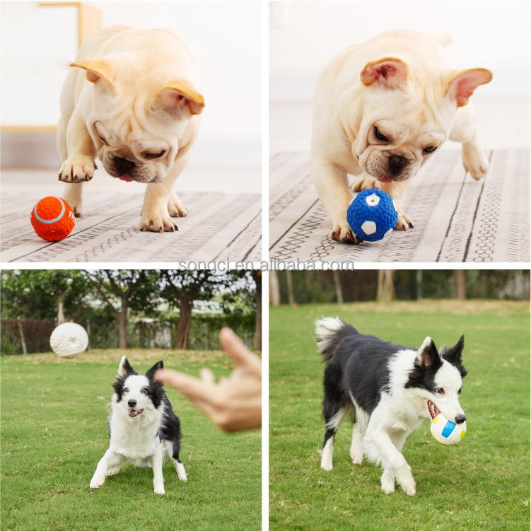 Hot Sale Latex Dog Chew Squeaky Toy Ball Football Tennis Ball Interactive Training Dog Balls For Aggressive Chewers