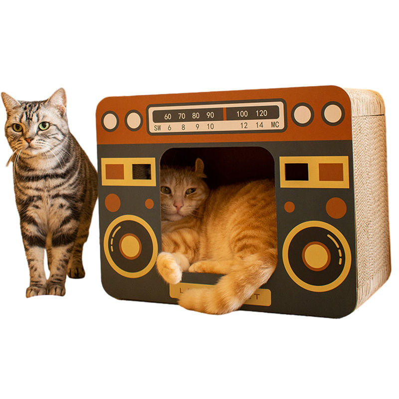 Pet Products 2023 Tv Shape Cat Scratcher Board Grinding Claws Vertical Corrugated Cat House Beds Kitten Scratching Toys
