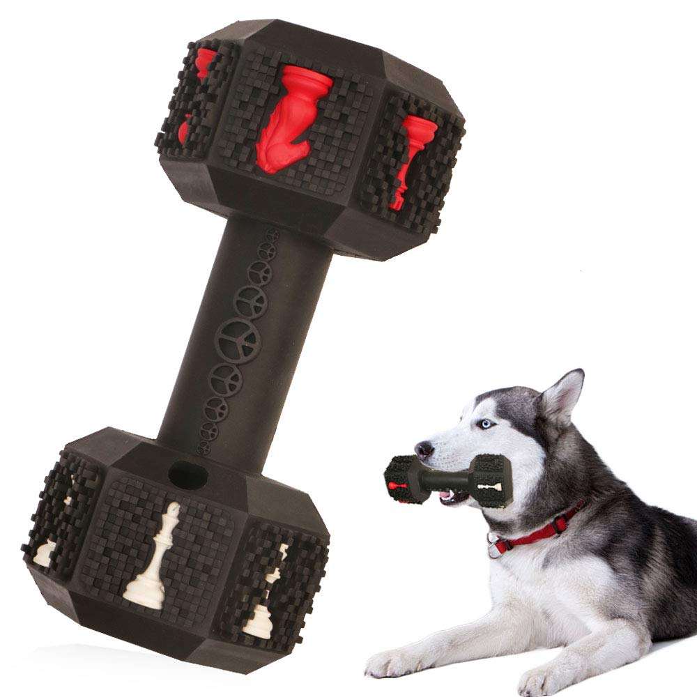 Modern Manufacture Rubber Sport Toy Indestructible Leakage Food Dumbbell Hiding Food Bite Pet Chew Dog Toy Dog Safe Rubber Toy