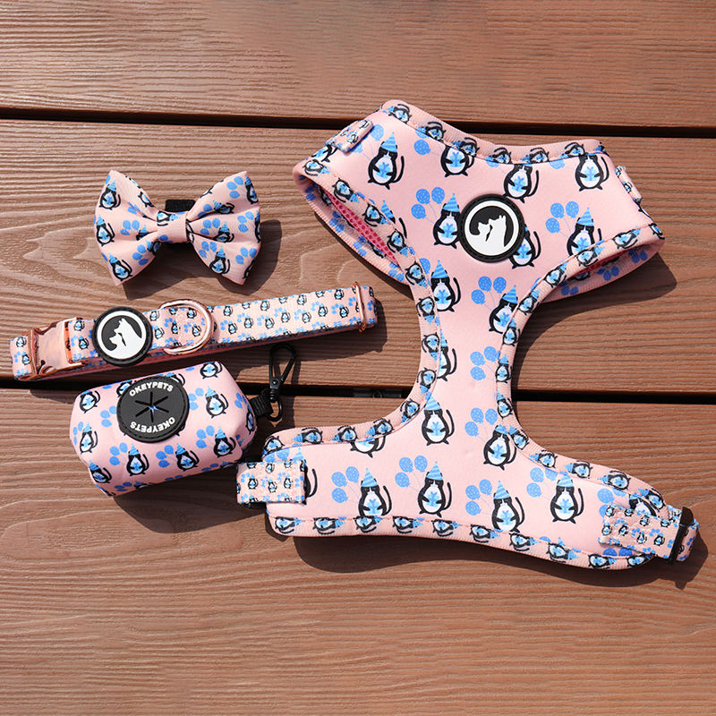 Personalized Pattern Neoprene Designer Luxury Cat Dog Harness Air Layer Dog Harness Set