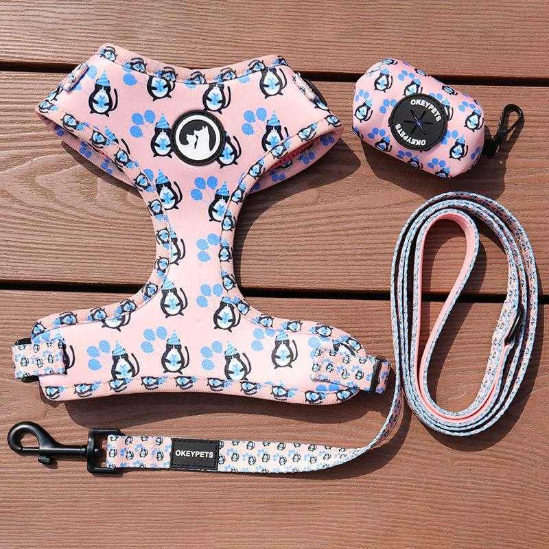 Personalized Pattern Neoprene Designer Luxury Cat Dog Harness Air Layer Dog Harness Set