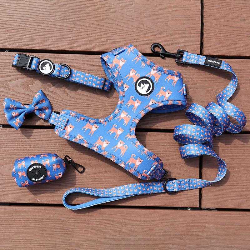 Personalized Pattern Neoprene Designer Luxury Cat Dog Harness Air Layer Dog Harness Set