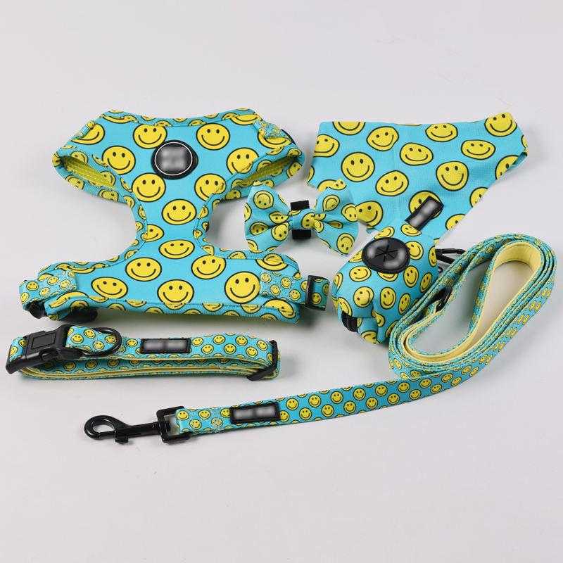 Personalised Luxury Green Dog Harness+leash+collar+bow Tie+poo Bag Holder Set With Logo