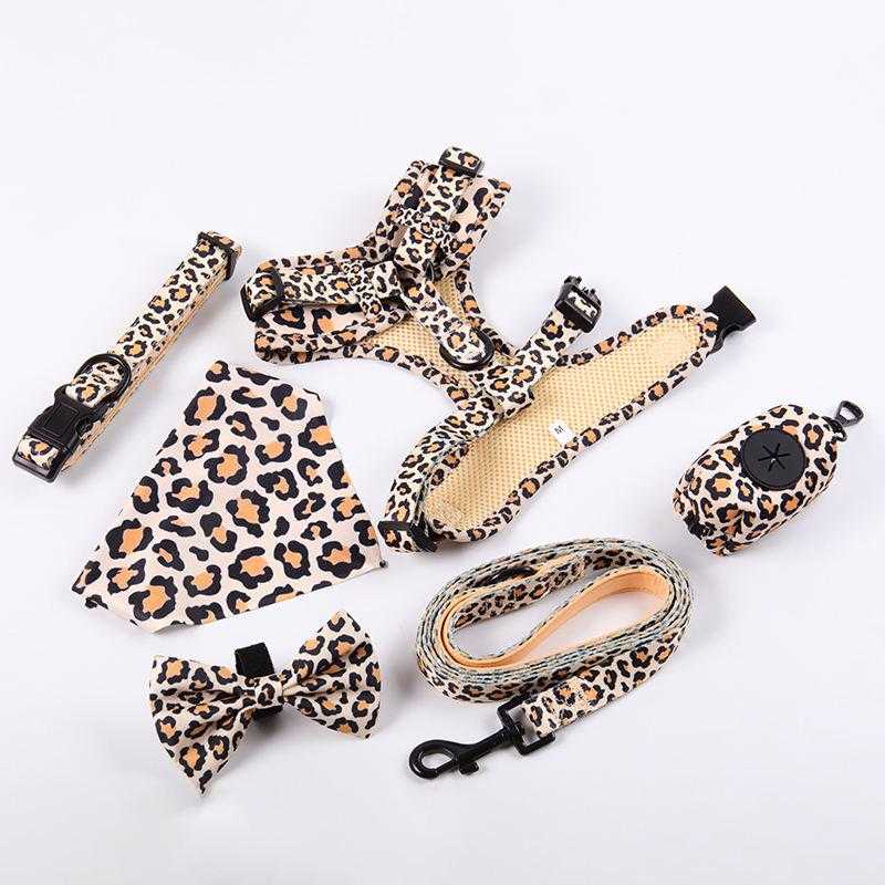 Personalised Luxury Green Dog Harness+leash+collar+bow Tie+poo Bag Holder Set With Logo