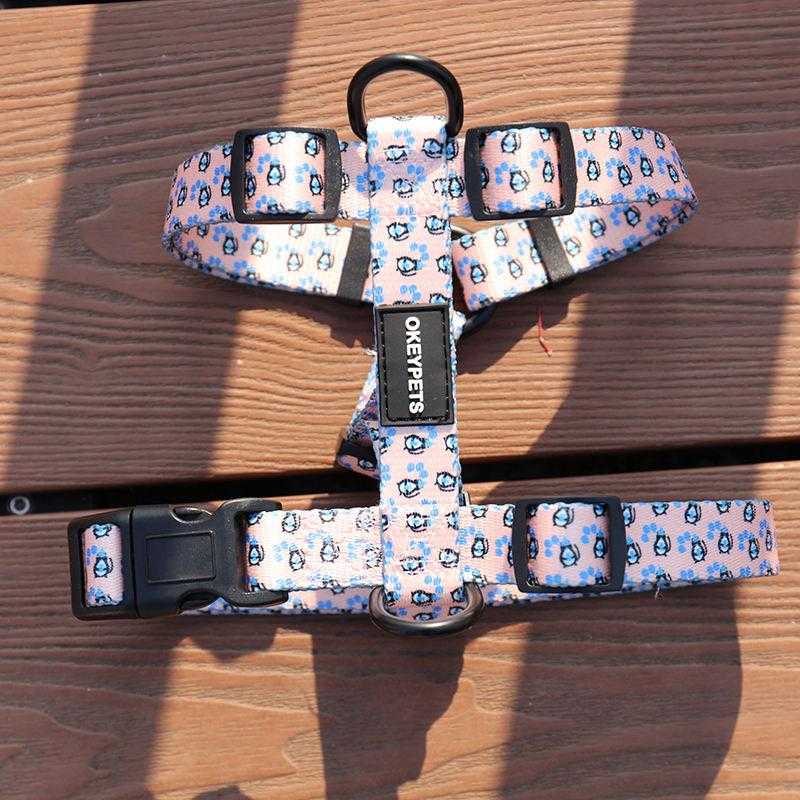 Custom Soft Safe Adjustable Plastic Neck Buckle Polyester Strap Webbing Heated Logo Harness Dog H Shape