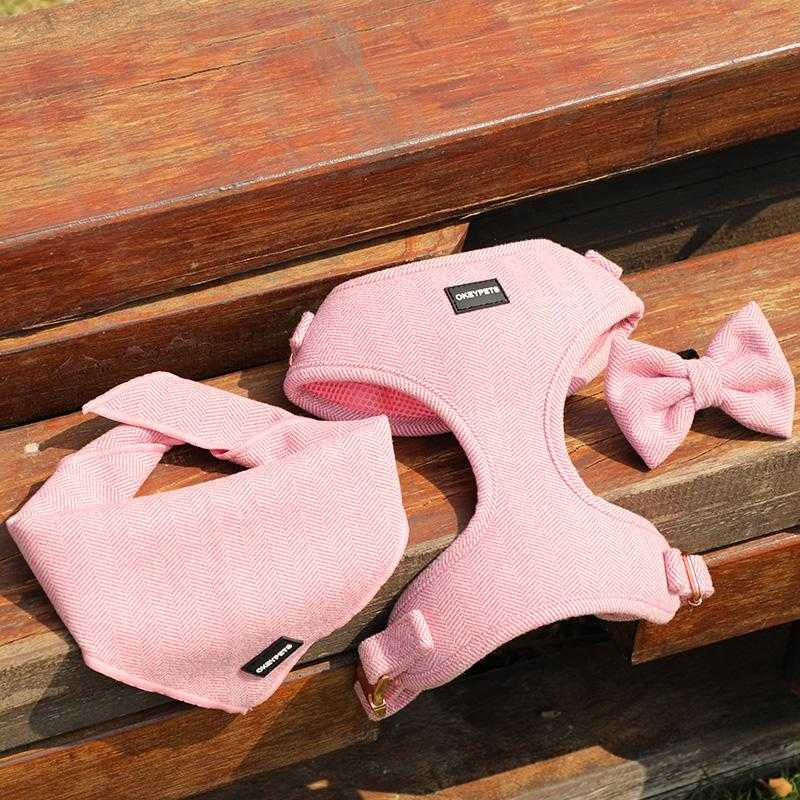 Custom Pvc Label Colorful Collar Leash Poop Bag Dispenser Bow Tie Bandana Set Twill Dog Tweed Thick Harness Vest