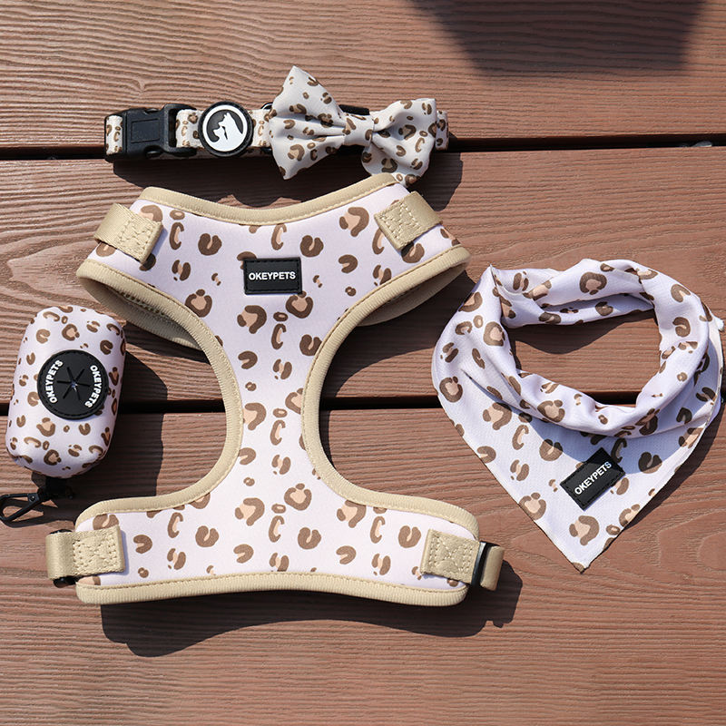 Custom Design Luxury Pattern Wedding Dog Harness Mesh Camouflage Collar Leash Poop Bag Holder Set