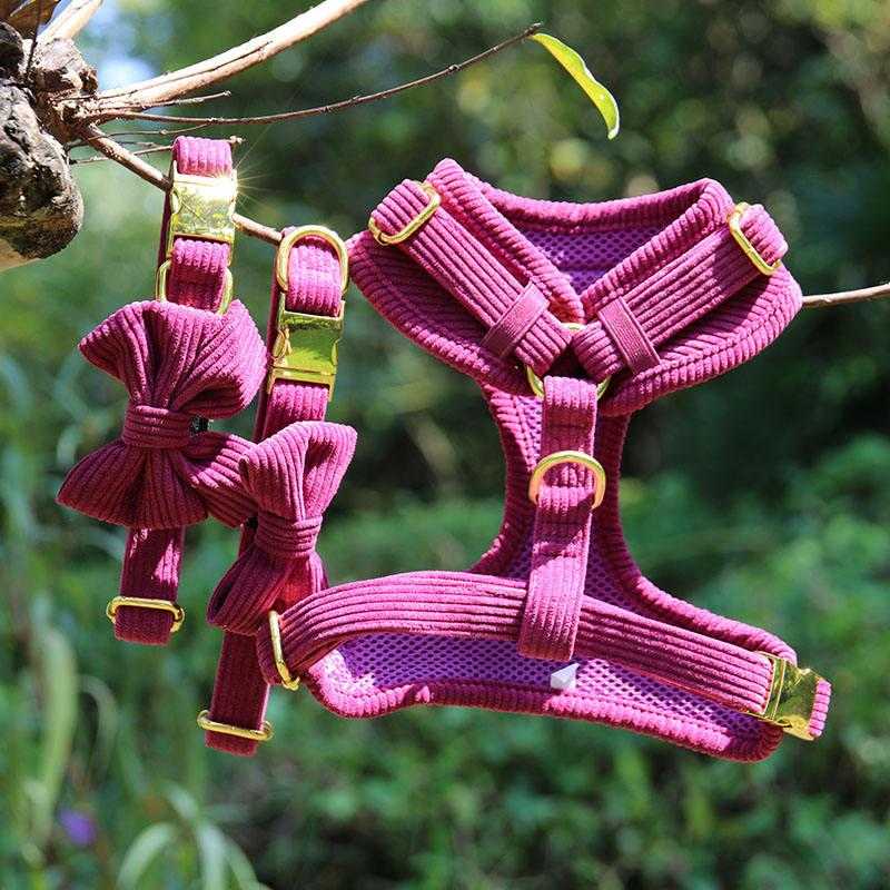 Comfort Mesh Padded Corduroy Adjustable Designer Custom Dog Harnesses Set Green Manufacturers