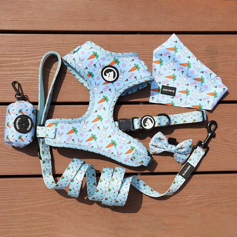 Camouflage Logo Oem Dog Walk Outdoor Designer Harness With Matching Collar Leash Poop Bag Holder Bow Tie