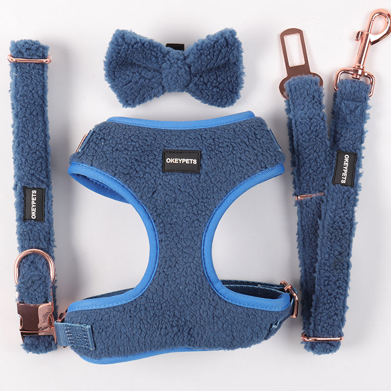 Wholesale Adjustable Dog Harness Collar Leash Poop Bag Holder Bow Tie Personal Logo Leash Set Pet Harness Set Personalized
