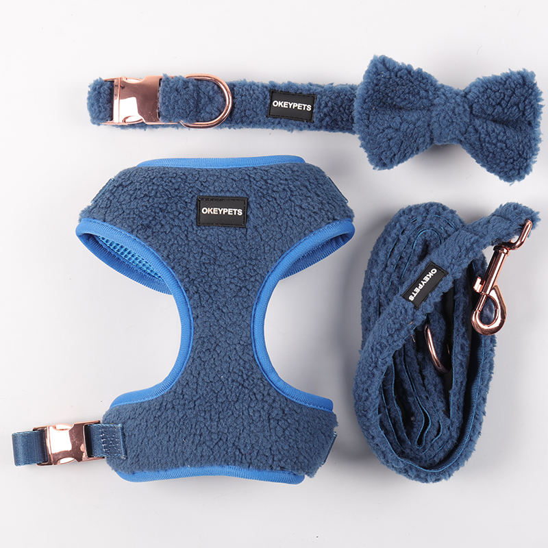 Sherpa Adjustable Thick Strap Webbing Leash Collar Set Custom Dog Winter Harness Vest Breathable Backpack