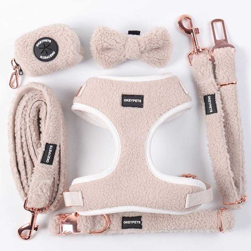 Custom Pvc Label Collar Lead Leash Poop Bag Holder Bow Tie Adjustable Sherpa Dog Mesh Harness Backpack