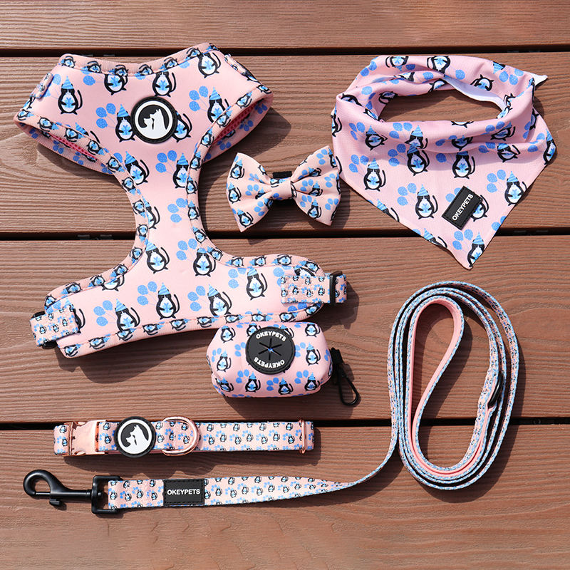 Custom Pvc Label Collar Lead Leash Poop Bag Holder Bow Tie Adjustable Sherpa Dog Mesh Harness Backpack