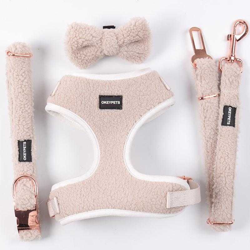 Adjustable Sherpa Dog Chest Harness Collar Lead Set Soft Warm Personalized Dog Cat Harness Set Luxury