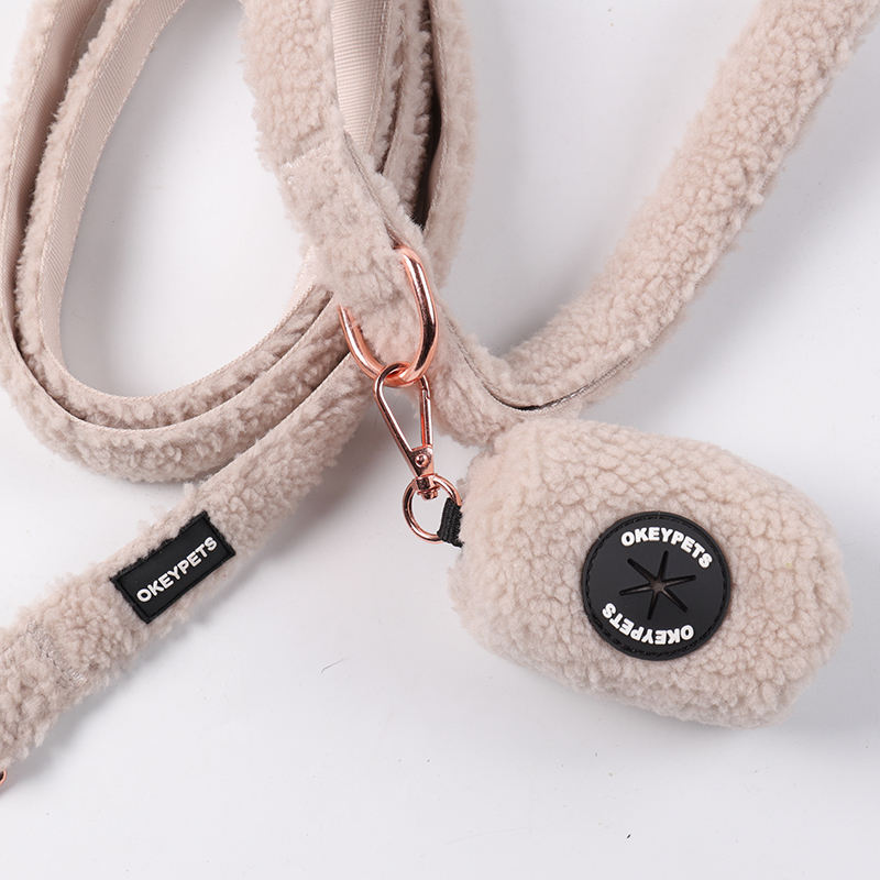 Sherpa Fabric Adjustable Thick Webbing Round Pvc Label Custom Logo Dog Harness Set With Leash Wholesale