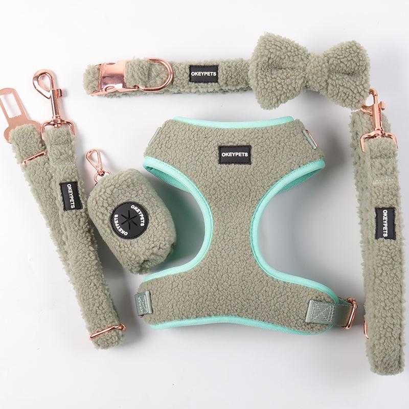 Xxs Collar Leash Lead Poop Bag Holder Dispenser Bow Warm Sherpa Breathable Dog Harness For Small Dogs Luxury