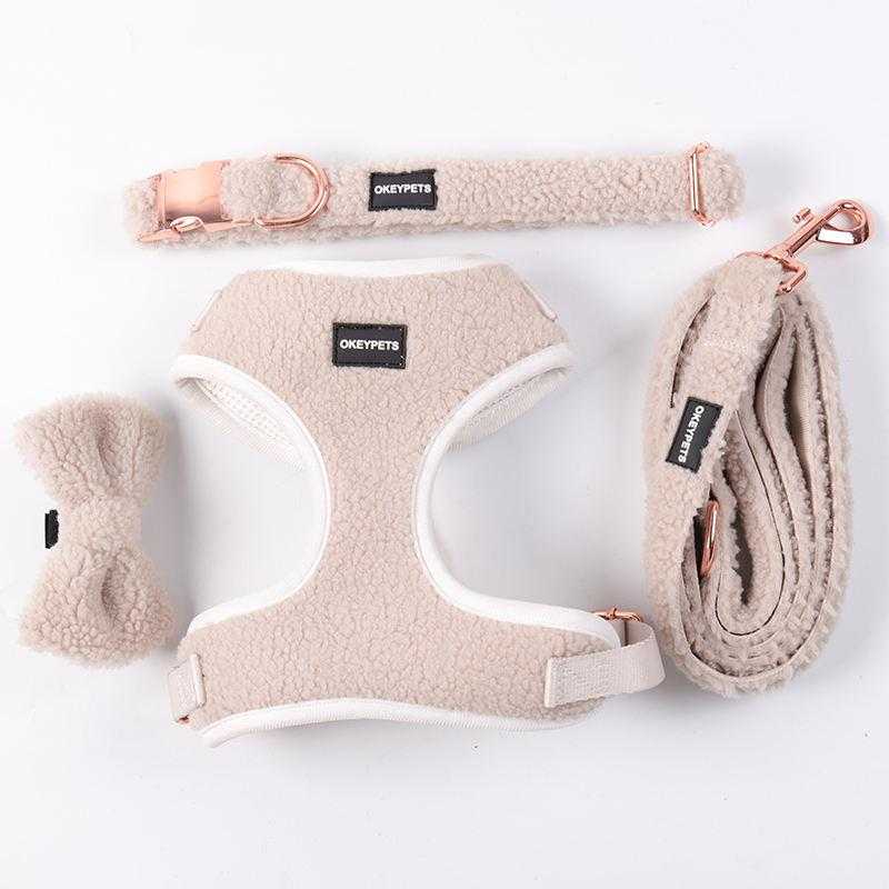 Luxury Pet Manufacturers Custom Blank Colors Winter Warm Sherpa Adjustable Dog Harness And Leash Set For Walking