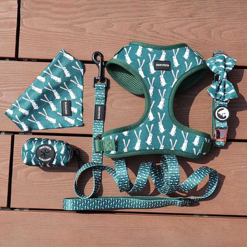 Custom Luxury Dog Harness Set Personalized Adjustable Puppy Collar And Leash Vest Set