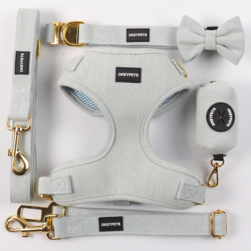 Luxury Dog Collar And Leash Harness Matching Set,No Pull Breathable Soft Air Mesh Dog Harness