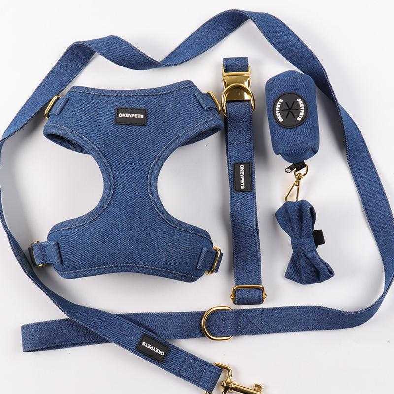 Luxury Dog Collar And Leash Harness Matching Set,No Pull Breathable Soft Air Mesh Dog Harness