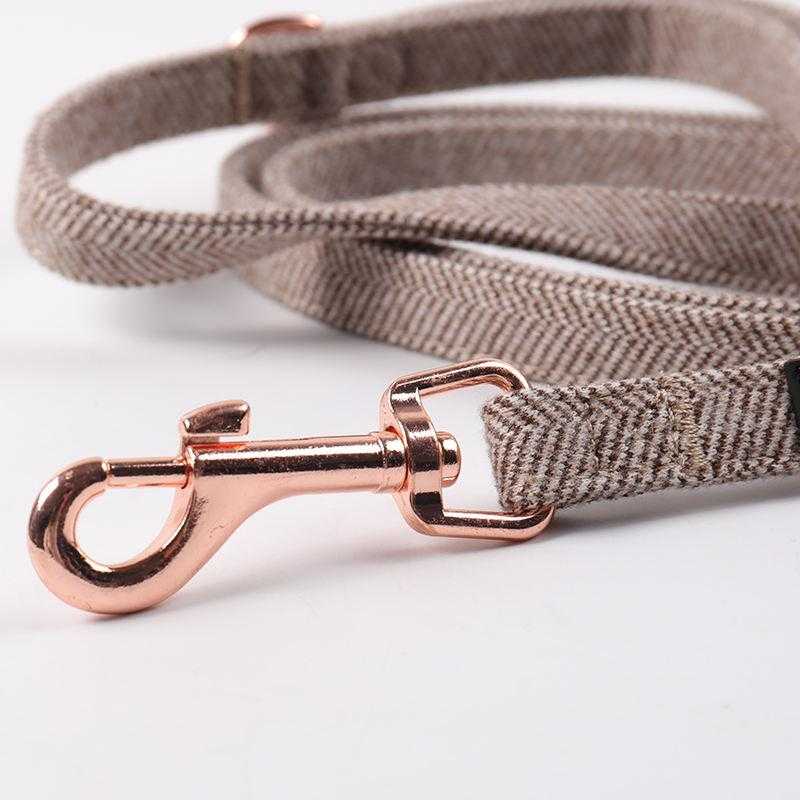 Luxury Tweed Brown Plain Outdoor Walking Pet Dog Harness Leash And Collar And Poop Bag Holder Set