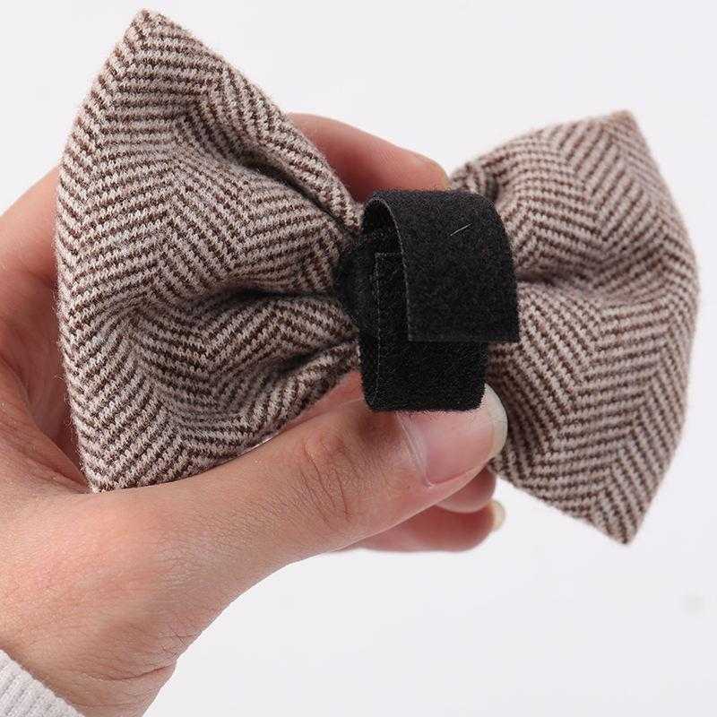 Luxury Tweed Brown Plain Outdoor Walking Pet Dog Harness Leash And Collar And Poop Bag Holder Set